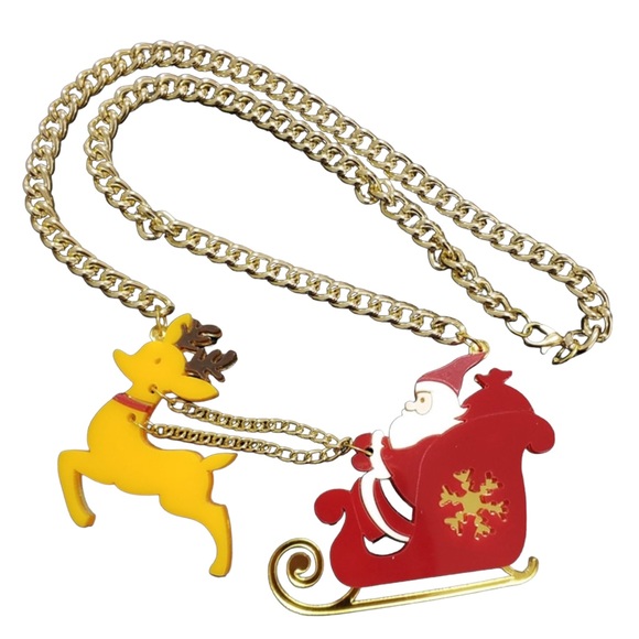 House Of Adornments Jewelry - Santa and his reindeer bae laser cut acrylic necklace! Add some holiday cheer!